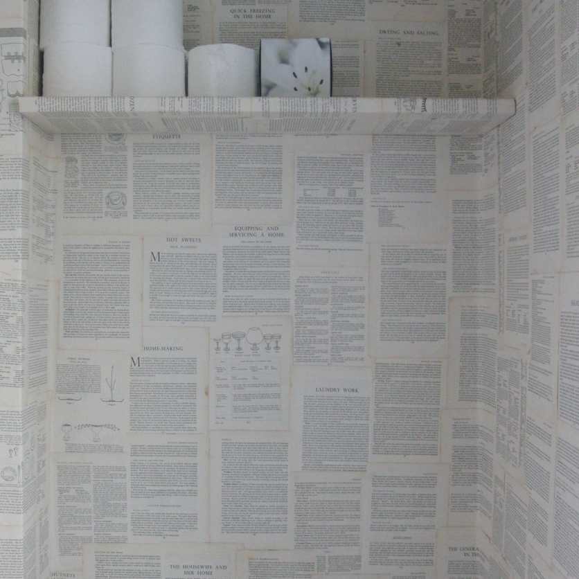 We papered everything including the shelf to store the loo paper. It was a good use of dead space.